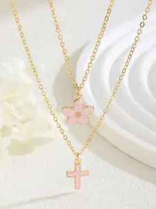 Cherry Blossom & Cross Pendant Necklace, cross necklaces, Fashion Jewelry for Party, Daily Clothing Decor, Trendy All-match & Exquisite Jewelry for Birthday Gift