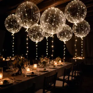 10/20 PCS 20 Inch Clear Bobo Balloons with Warm LED String Lights, Transparent Helium Bubble Balloons for Valentine's Day, Halloween, Christmas, Weddings and Birthday Party Decorations