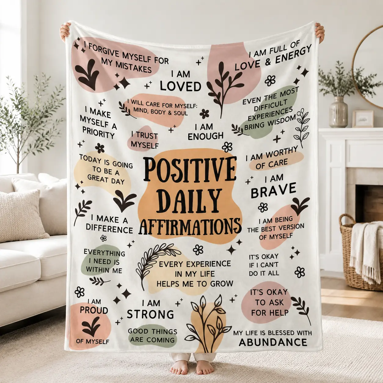 Positive Affirmation Blanket, Inspirational Throw Blanket with Motivational Quotes, Cozy Soft Fleece Blanket for Bedroom, Sofa, Dorm Decor, Self Care Gift for Women & Teens