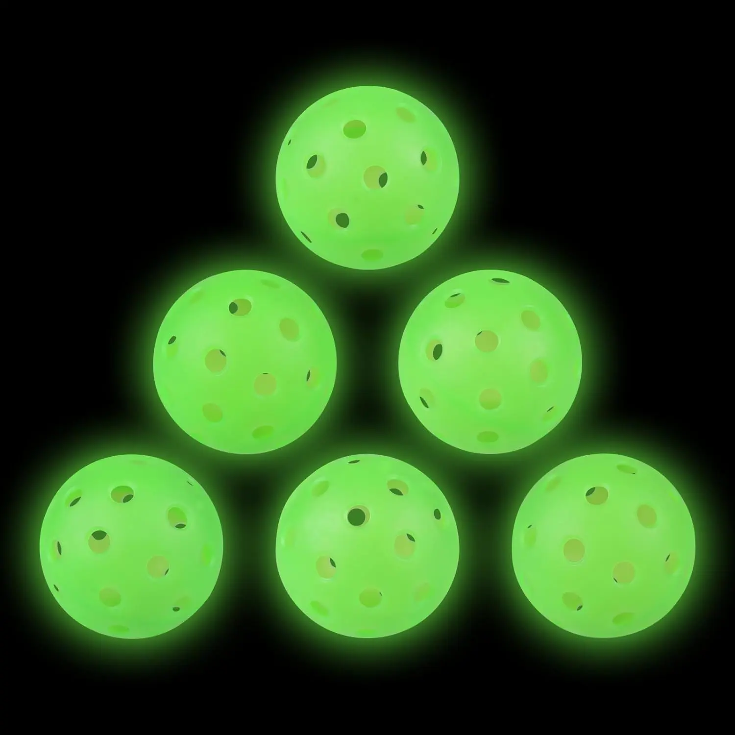 6-Pack Glow-in-the-Dark Rubber Holed Pickleball Balls, Sports & Outdoor Ball Sports Accessory for Night Play
