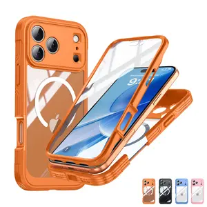 NUYETE Magnetic Case for iPhone 17 Pro Max 16 15 Pro Max, Compatible with MagSafe, Military Grade Rugged 360 Full Body Built in Screen Protector, Heavy Duty  Clear Phone Cover