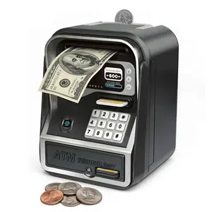 Electronic ATM Piggy Bank for Boys Girls Adults, Coin Cash Bank with Password Code Lock, Simulated Fingerprint, Auto Bill Feeder, Music Playback, Oversize Space Money Saving Box