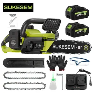【FathersDayGift】SUKESEM 16-Inch Brushless Cordless Chainsaw , 20V Dual Battery, Auto Lubricator + Safety Lock, Lightweight for Seniors & Women, Perfect for Tree Trimming & Gardening-FathersDayGift