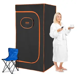 VEVOR Sauna Tent Portable Full Size, 1400W Personal Sauna Kit for Home Spa, Detoxify Soothing Infrared Heated Body Therapy, Time Temperature Remote Control With Chair Floor Mat