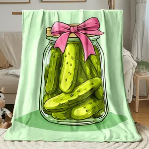 Pickle Art Flannel Blanket - Soft Lightweight All-Season Throw with Vibrant Pickle Print, Machine Washable for Sofa, Bed, Travel & Camping - Cozy Gift for Family & Friends, Contemporary Style, Bed Warmer, Playful Design, Durable Fabric, Throw For Sofa