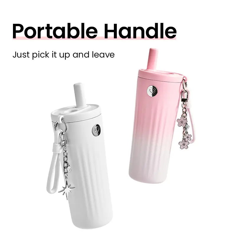 Large-capacity outdoor high-visibility style fashionable picnic insulated cup-C002-Pink Portable Handle Drinkware Flasks