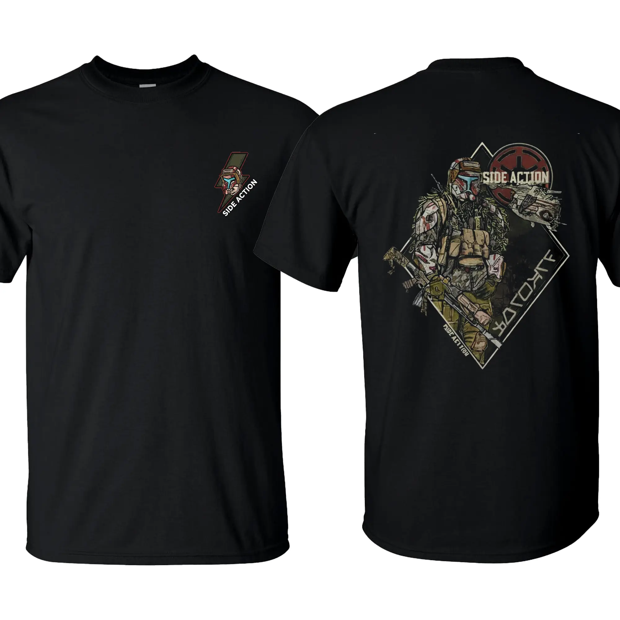 Commando Mandalorian Marksman Side Action Tee, Patriotic Military Graphic Tee, Perfect Gift for Veterans and Soldiers, Unisex Cotton Short Sleeve Shirt for Daily Wear, Outdoor Activities & Casual Street Style