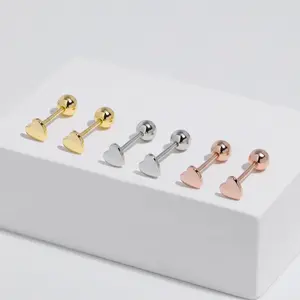 Heart Screw Back Earrings, S925 Sterling Silver & Gold & Rose Gold Simple Minimalist Cute Baby Love Heart Design Cartilage 20g Helix Studs 20 Gauge Earrings for Multi Piercings Stackable Comfort Sleep On Jewelry Gift for Her Girls Kids Christmas Birthday
