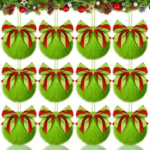12 lime green plush Christmas decorations, holiday elf decorations, hanging tree ornaments, no electricity, no feathers, suitable for holiday party supplies.