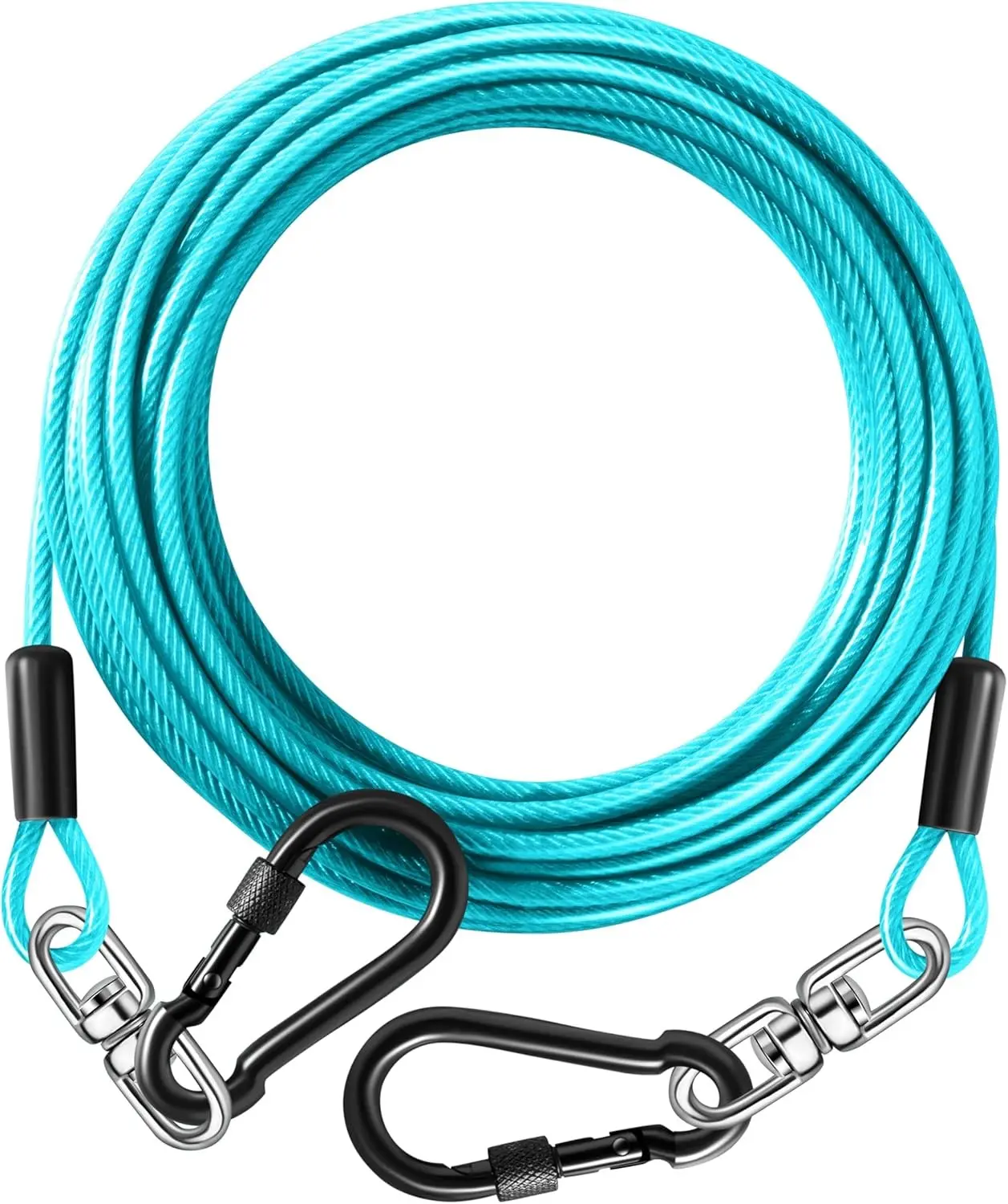 Dog Tie Out Cable 10FT-300Lbs,Heavy Duty Dog Leads&Tether for Yard with Swivel Hook,Small Large Dogs Leash Line for Outside,Rust Chew Proof Dogs Run Cable for Outdoor Camping(Teal, 10FT)