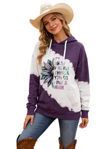Women's Western Tie-dye Pullover Hoodies Purple and White Flower Letter Graphic Sweatshirts,Long-Sleeve,Hooded Neck Sweatshirts for All Seasons