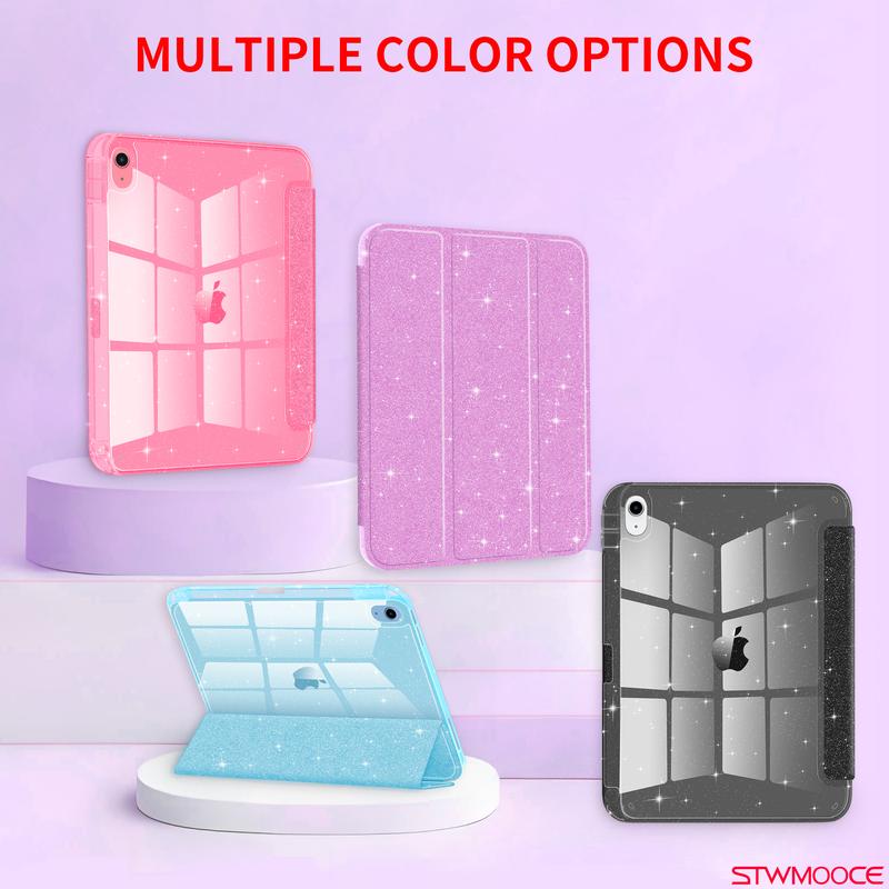 STWMOOCE iPad Case for 11-inch A16, 10.9-inch 10th Gen, Air4/5th, Air M2/M3, Pro 3/4/5th, Pro M4/M5, 12.9/11/13-inch M4/M5 - Glitter Cover with Sparkly Clear Transparent Casing, Pink PU Leather, Colorful Protective Tablet Case