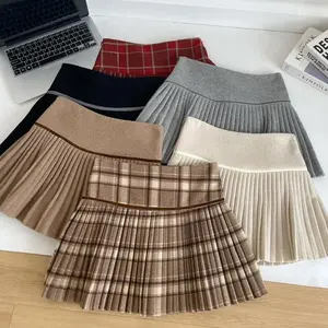 Y2k Plaid Pleated Mini Skirt for Women and Teen - girls High - Waist Thick Wool Box - pleat Preppy Style Outfit Bottoms Womenswear