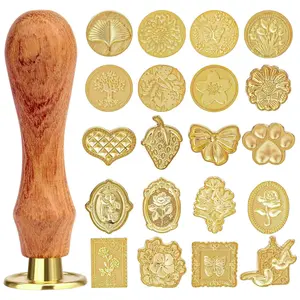 21 Pcs Wax Seal Stamp Kit, Vintage Classic Brass Wax Stamp Seal Head with Wooden Handle for Wedding Party Invitation Greeting Cards Envelopes Gift Wrapping Letter WATMTIN