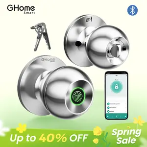 GHome Smart 3-in-1 Fingerprint Door Knob Lock with Bluetooth and App Control, Rechargeable Biometric Smart Lock for Bedroom, 400mAh Battery, K10