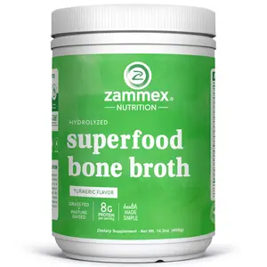 Zammex Superfood Bone Broth Protein Powder 14.3oz, Hydrolyzed Collagen Peptides Type I& III With Vitamin D, Edible Supplement for Healthcare Fitness