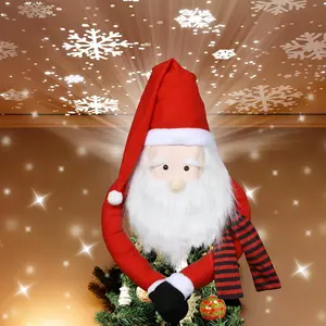 Christmas Santa Claus Tree Topper with Snowflake Projector Light, Rotating Snowflake LED Lights Xmas Santa Tree Hugger Topper Hat Ornaments for Christmas New Year Winter Holiday Trees Home Party Decor