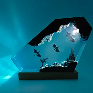 White Light Flying Dragon Series Resin Night Light – Handmade Solid Wood Base Adjustable Brightness Night Light Perfect For Bedroom Study Living Room Office And Ideal Gift For Thanksgiving Halloween Christmas Birthday and Home Decoration