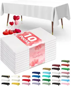 Plastic Table Cloth Disposable 10 Pack, 54 x 108 Inch, Leakproof & Sturdy, White Plastic Table Cover for Parties and Decorative Rectangular Tables