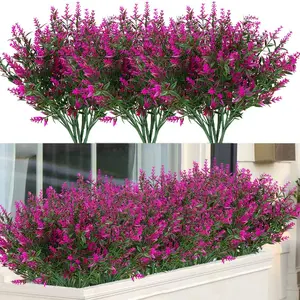 10 Bundles Artificial Lavender Flowers Fuchsia UV Resistant Outdoor Faux Shrubs Greenery for Garden Porch Window Box Aesthetic Home Decor