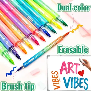 10pcs Dual-Color Brush Tip Whiteboard Marker Pens, Erasable, Ideal for Office & School Use, Durable Writing Tools