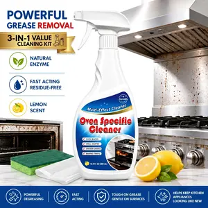 Snowlily Heavy Duty Kitchen Degreaser, Natural Enzyme All-Purpose Cleaning Spray Kit, Home Essentials, Residue-Free, Gentle on Hands, Lemon 16.9 Fl Oz for Stainless Steel Range Hoods, Stoves, Ovens，home essentials