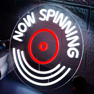 Now Spinning Neon Sign for Wall Decor Record Player Neon Light for Man Cave LED Light Up Music Sign for Music Room Recording Studio Bar Christmas Birthday Gift