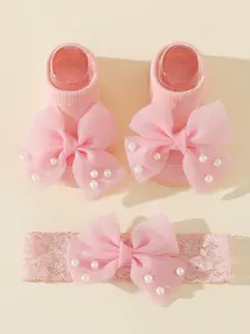 Cute Socks and Birthday Headband Set, Pearl Bow Design for Baby Girl's First Birthday, Floral Pattern for All Seasons