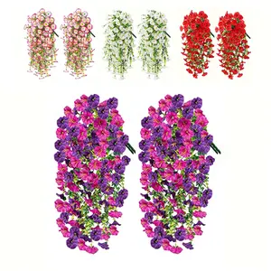 2/4/6 Pack Artificial Hanging Dendrobium Orchid Purple Flowers, Fake Hanging Plants with Vivid & Long-Lasting Color, Spring/Summer Decoration Indoor & Outdoor Decor for Garden, Window Sill SummerVibes