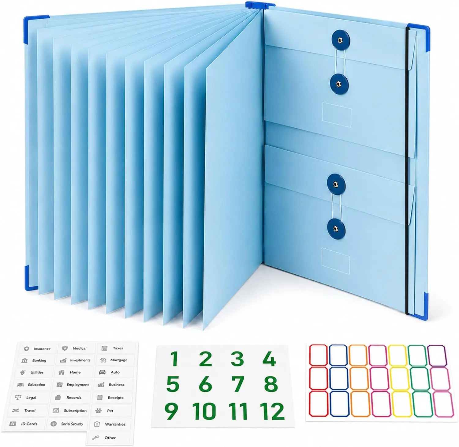 Important Document Organizer, Folio Folders with Pockets, Folder with Labels Pockets, for Emergency Documents, Birth Certificates, Damage Resistant Folder,Passports, School & Offices (Blue,Pink)