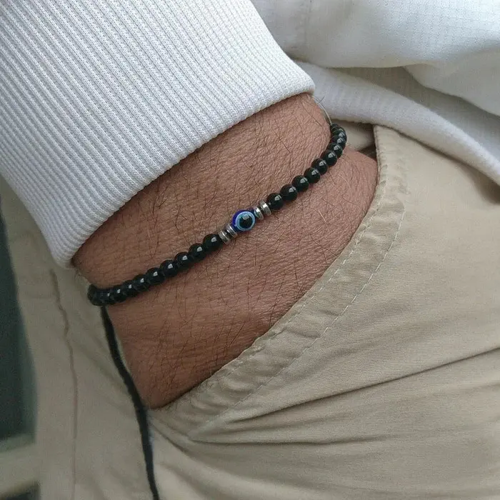 Empath Protection Black Tourmaline Evil Eye Healing Bracelet 4mm Beads Stretch Men Women Bracelet Healing Chakra Natural Gemstone