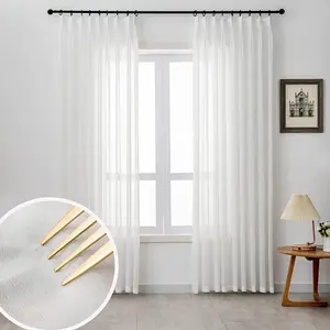 Off White Sheer Curtains 90-inch Long Pleated Curtains for Bedroom Living Room Yard 1 Panel Light Filterring Pleat & Drapes for Door, W60 x L90
