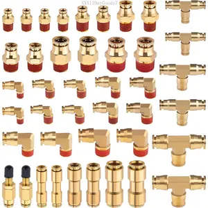 43 count Brass Air  Line Fittings 1/4" 3/8" 1/2" Push to Connect Fittings Quick Connect & NPT Thread Tube Air Hose Fittings Repair Kit for  or Industrial Air SystemXXAllDayGoods7