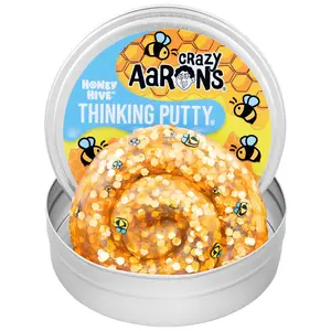 Crazy Aaron's Honey Hive Thinking Putty - Amber Color with Honey-Gold Hexagons and Bumble Bee Charms