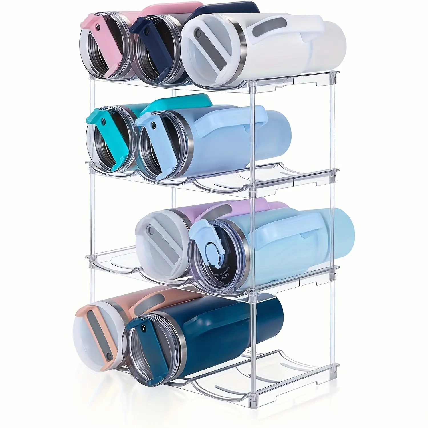 Thelife 2/3/4-Layer Stackable Acrylic Sports Water Bottle Organizer - Transparent And Detachable Support Design, Suitable for Home, Office, Outdoor Parties, And Refrigerator Storage