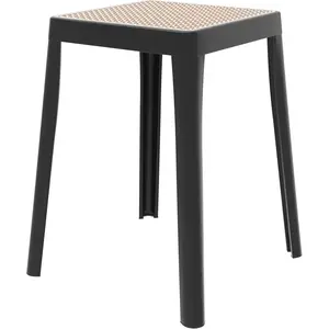 LeisureMod Tresse Stackable Square Dining Stool, Mid-Century Modern Backless Accent Stool with Wicker Top for Kitchen and Dining Room