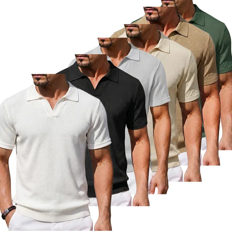 2026 Fashion Creative Simple Lapel Short Sleeve Straight V-Neck Breathable Skin-Friendly Comfortable Versatile Elegant Minimalist Exquisite Unisex Pullover Knitwear