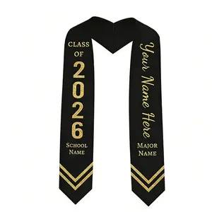 ￼ Unisex Black Gold All-Over Print Graduation Stole, 5x72 in Lightweight Rectangular Polyester Sash with Tassel, High-Quality Comfortable Summer Fashion Accessory for Ceremony, Party Gift  Graduation sash