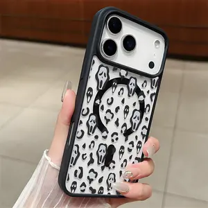 Scream Mask Clear Phone Case , Support Silicone Bumper Protective Cover For iPhone X 11 12 13 14 15 16 17 Pro Max Plus Air Girl Spooky Faces And Wild Patterns