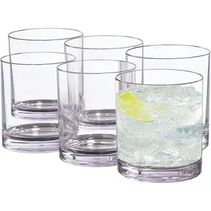 12 oz Drinking Glass Sets, Set of 6 Plastic Cups Unbreakable Drinkware Glasses Set Tumblers & Water Glasses  Clear Drinking Glasses,   Glasses for  & Outdoors, Dishwasher Safe
