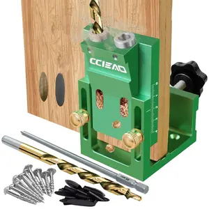 Pocket Hole Jig Kit, Adjustable Woodworking Tools, Pocket Dowel Hole Jig System Set, Woodworking Guides Joint Angle Tool, Carpentry Locator, Hex Shank Drill, Drill Bits Set