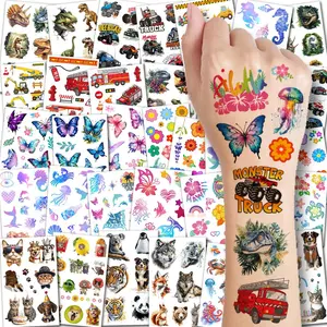 Temporary Tattoos for Kids - 320 Mixed Styles (36 Sheets) Tattoo Stickers Set for Boys and Girls, Car Dinosaur Hawaii Mermaid Watercolor Animals Tattoos for Kids Birthday Party Supplies-USA