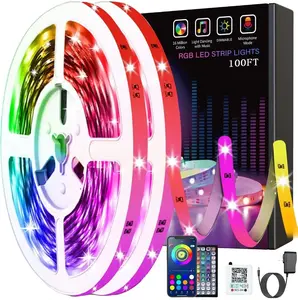 Bluetooth LED Strip Lights, Music Sync LED Lights Strip 100ft (2 Rolls of 50ft) Music Sync Color Changing Strip Lights with Remote and App Control RGB Strip, for Room Home Party Decoration
