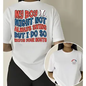 Baseball Mom My Boy Might Not Always Swing Cotton Tshirt Sports Mom Casual Soft Lightweight Trendy Top For Little League Fans