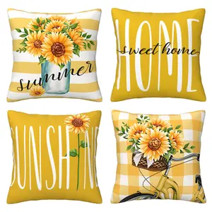 Sunflower Pillow Cover Summer Pillow Cover Yellow Flower Pillow Cover Cushion Cover Suitable for Sofa, Terrace, Outdoor Home Decoration, 4-piece Set Double sided Printing