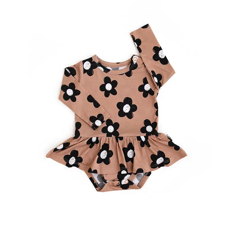 Co co TUTU Soft Bamboo Viscose & Spandex Romper with Black Flower Print for Babies 6m-24m