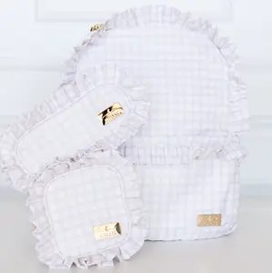 Nude Plaid Ruffled Nylon Backpack
