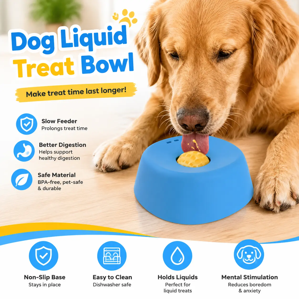 Dog Lick Bowl & Slow Feeder - Interactive Liquid Treat Dispenser, Anti-Spill Lick Tray Feeding Accessory for Dog Anxiety & Bloat Relief 180ml5.1*6.3in