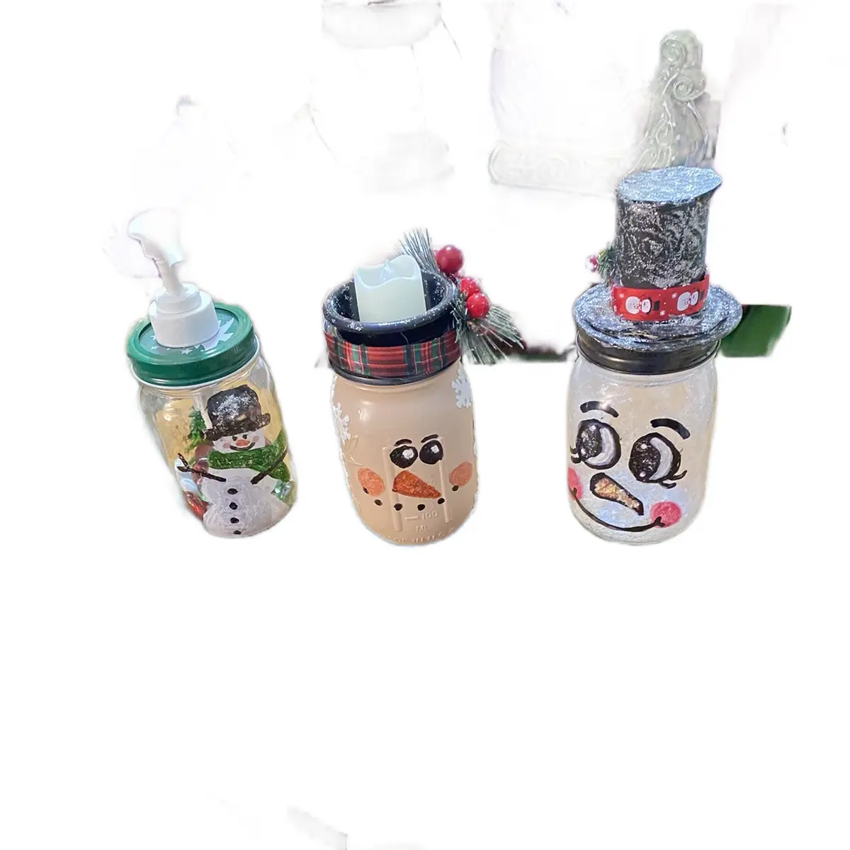 Mason Jar Soap Dispenser Snowman with Lights Automatic