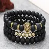Men's Vintage Lion Head Decor Beaded Bracelets, Trendy Natural Stone Stackable Bracelets, Fashion Jewelry for Party, Daily Decor, Bracelet Set